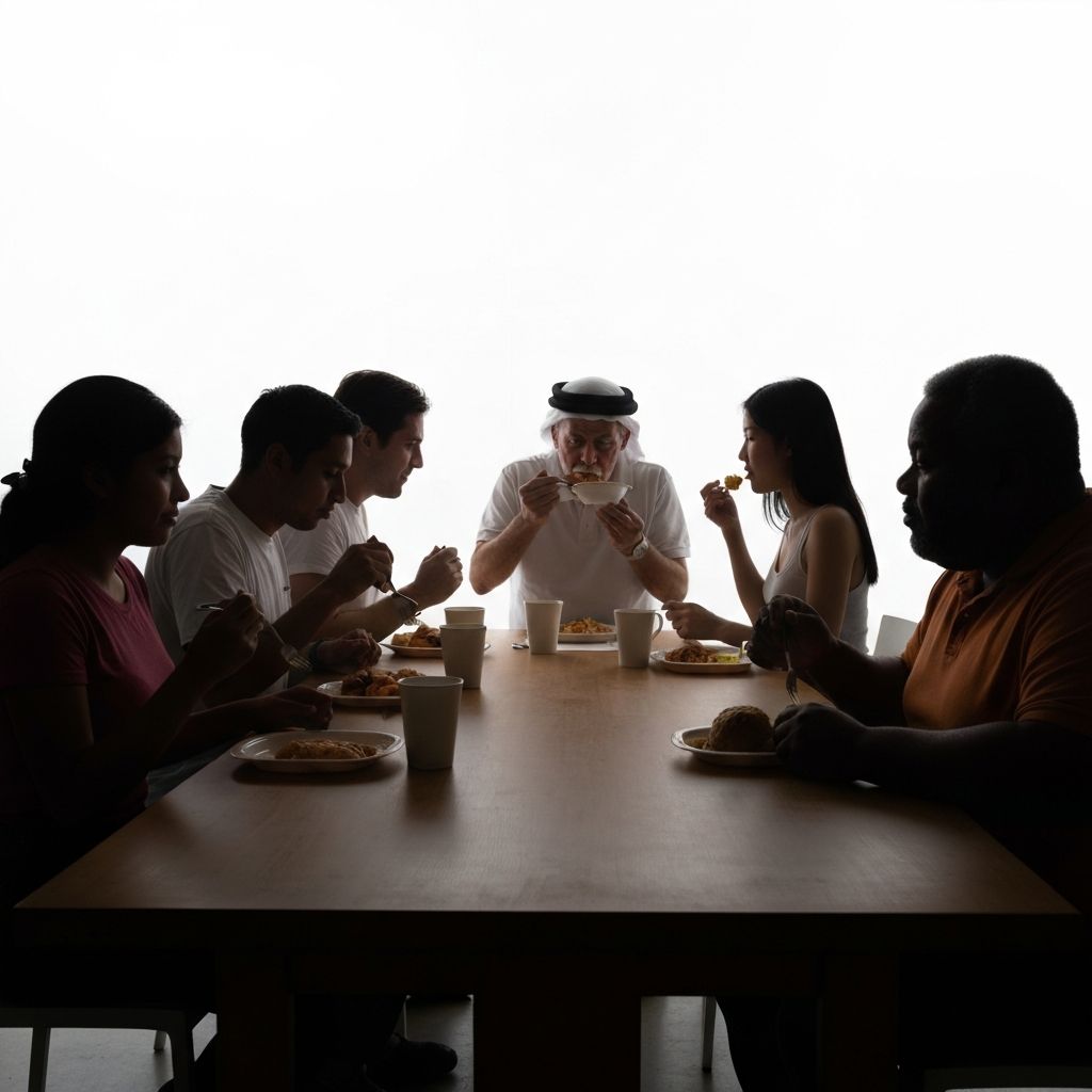 Diverse group at meal table